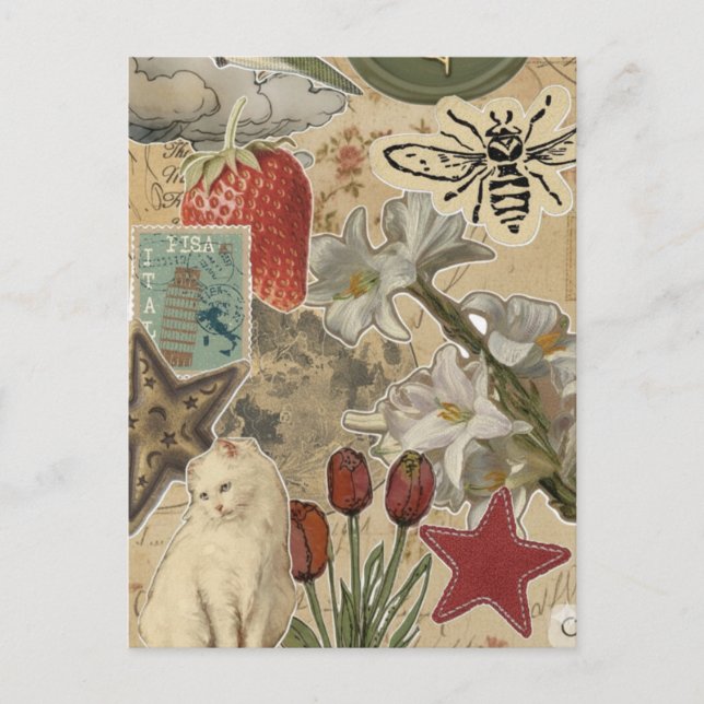 Carte Postale Cat Floral Collage Pattern – Cute Artistic Design (Devant)