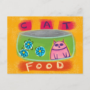 Carte Postale Cat Food Green Can - Funny Cat Postcard