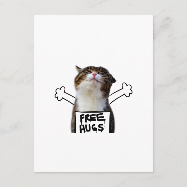 Carte Postale Cat holding Free Hugs Sign (Devant)