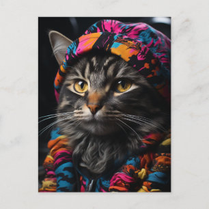 Carte Postale Cat in Colorful Retro Clothing