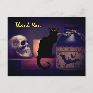 Carte Postale Cat noir effrayant et crâne Halloween Merci