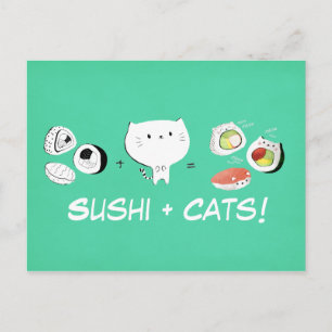 Carte Postale Cat plus Sushi est égal à Cuteness !