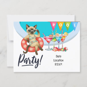 Carte Postale Cat Pool Party pour Amoureux de les chats