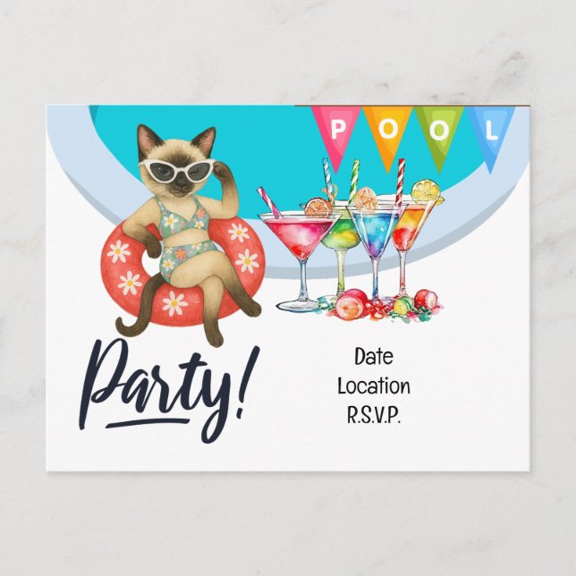 Carte Postale Cat Pool Party pour Amoureux de les chats (Devant)