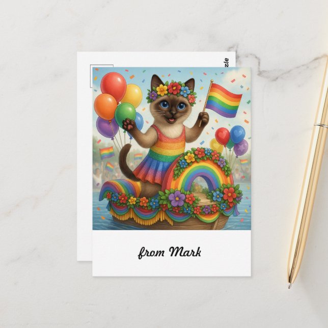 Carte Postale Cat Pride Paws Pride d'inspiration chat LGBTQ (Devant/Arrière en situation)