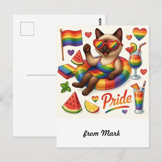 Carte Postale Cat Pride Paws Pride d'inspiration chat LGBTQ (Devant / Derrière)