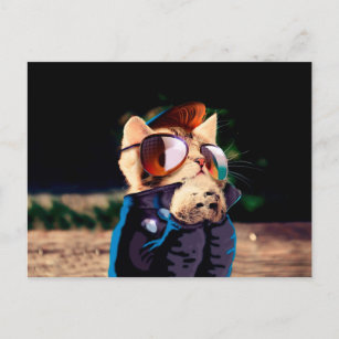 Carte Postale Cat rocker habillé en veste de cuir