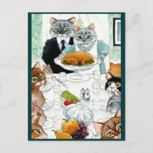 Carte Postale Cat Thanksgiving diner Friendly