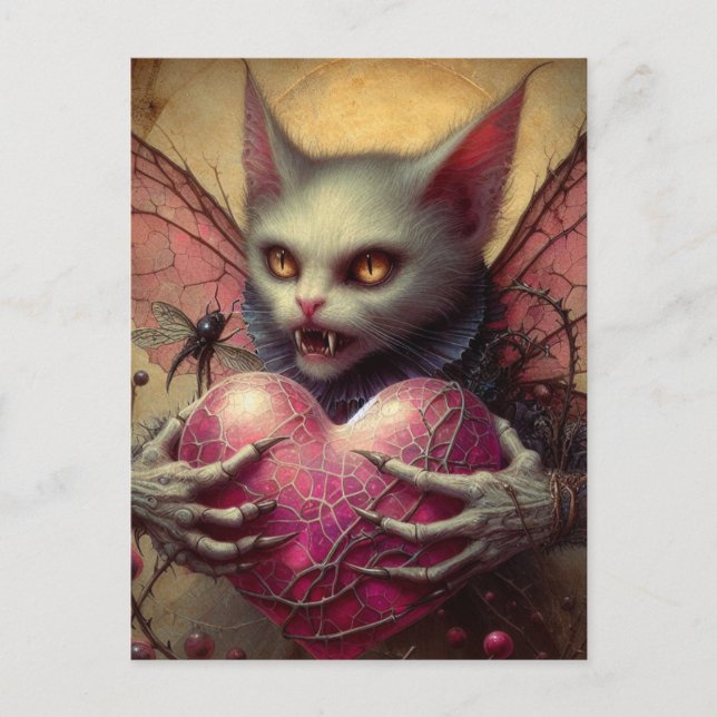 Carte Postale Cat Vampire Fairy Pink Heart Brambles (Devant)
