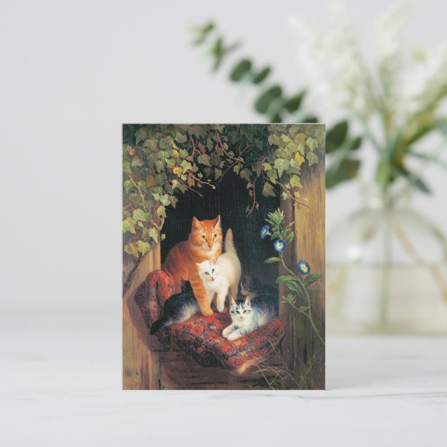 Carte Postale Cat with Kittens, fine art painting, (Debout devant)