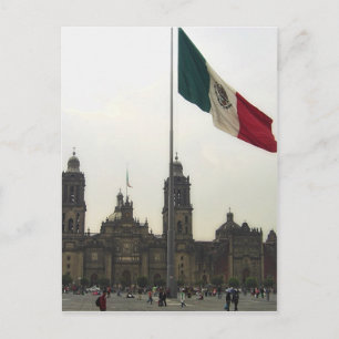 Carte Postale Catedral en el Zocalo del DF & la Bandera Mexicana