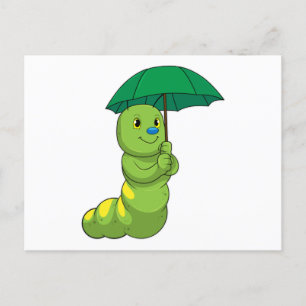 Carte Postale Caterpillar à la pluie avec parapluie