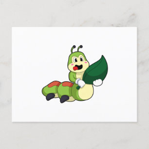 Carte Postale Caterpillar avec feuille