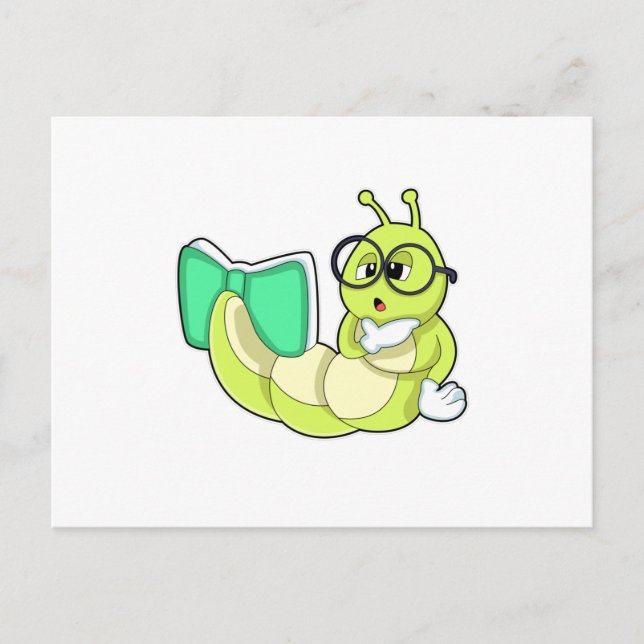 Carte Postale Caterpillar avec livre (Devant)
