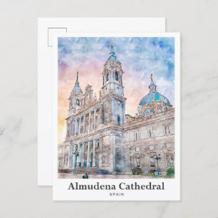 Carte Postale Cathédrale d'Almudena Madrid Espagne Voyage Aquare