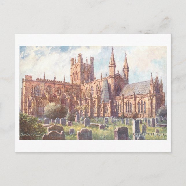 Carte Postale Cathédrale de Chester vintage (Devant)