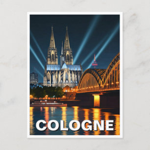 Carte Postale Cathédrale de Cologne Allemagne Voyage de nuit