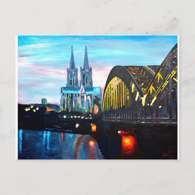 Carte Postale Cathédrale de Cologne avec Hohenzollernbridge (Devant)