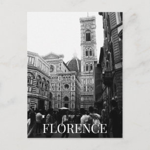 Carte Postale Cathédrale de Florence + Touristes Italie (BW)