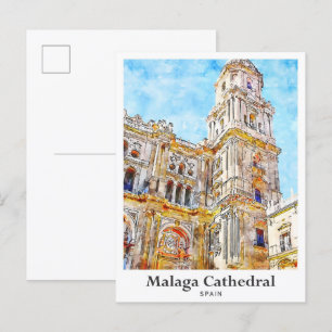 Carte Postale Cathédrale de Malaga Espagne Voyage Aquarelle
