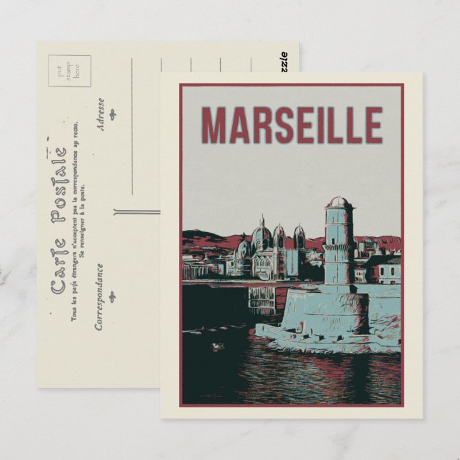 Carte Postale Cathédrale de Marseille et illustration portuaire  (Devant / Derrière)