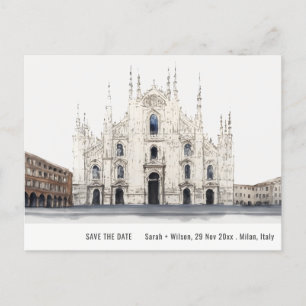 Carte Postale Cathédrale de Milan Italie Aquarelle Save The Date