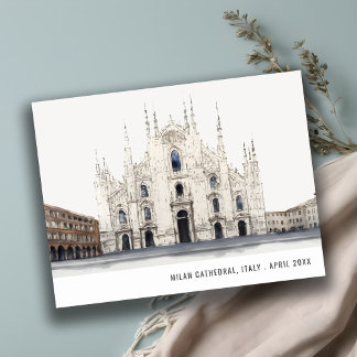 Carte Postale Cathédrale de Milan Italie Aquarelle Voyage Italie