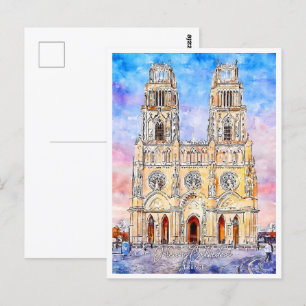 Carte Postale Cathédrale d'Orléans France Voyage Lieu Aquarelle
