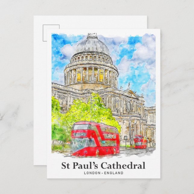 Carte Postale Cathédrale St Paul Londres Travel Aquarelle (Devant / Derrière)