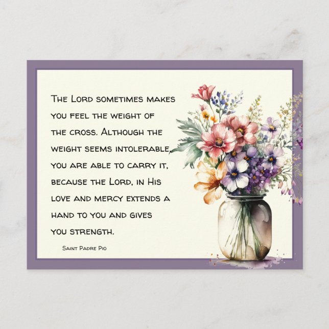 Carte Postale Catholique Sainte-Padre Pio Citation Florale (Devant)