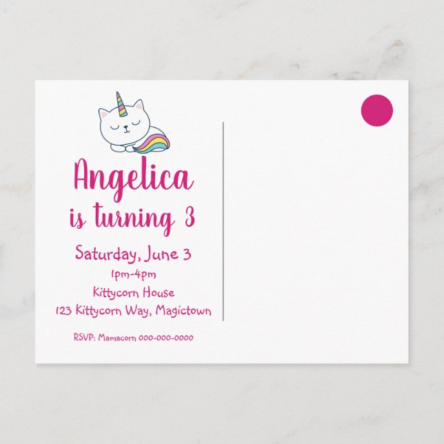 Carte Postale Caticorn | Invitation Carton | Blanc (Dos)