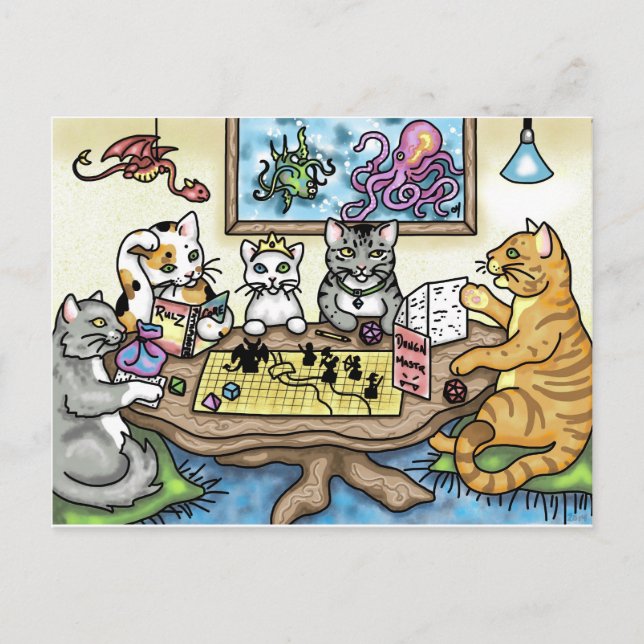Carte Postale Cats Playing Pathfinder by Carrie Michael (Devant)
