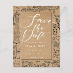 Carte Postale Cats Rustic Kraft Script Enregistrer la date