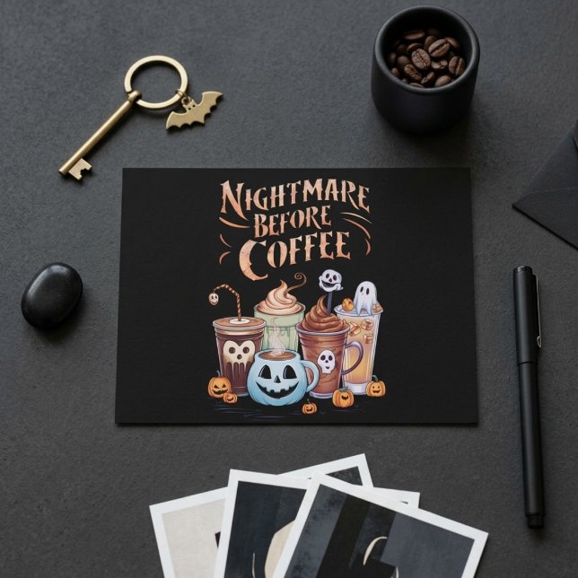Carte Postale Cauchemar avant café Citrouille effrayante Hallowe (Créateur téléchargé)