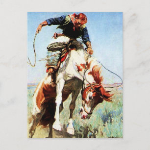 Carte Postale « Cavalier de bronco » Art occidental par W Herber