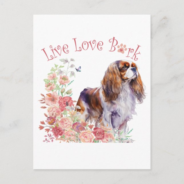 Carte Postale Cavalier King Charles Spaniel Chien Maman Florale (Devant)
