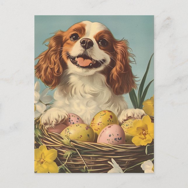 Carte Postale Cavalier Roi Charles Espagnol Vintage Pâques (Devant)