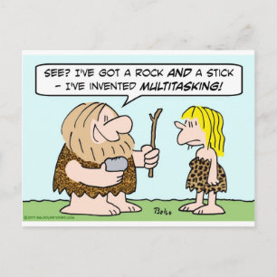 Carte Postale caveman inventer multi-tâche rock stick
