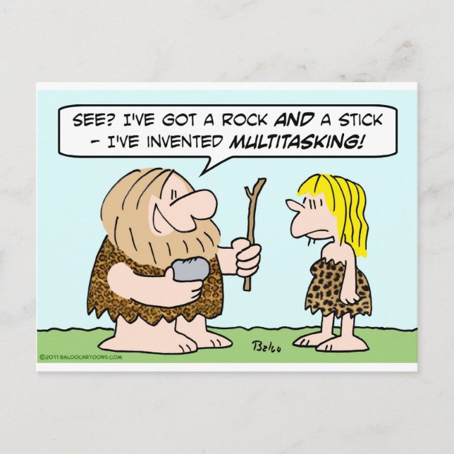Carte Postale caveman inventer multi-tâche rock stick (Devant)