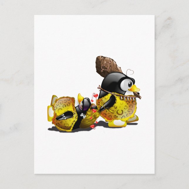 Carte Postale Caveman Tux en amour (Devant)