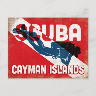 Carte Postale Cayman Islands Plongeur - Blue Retro