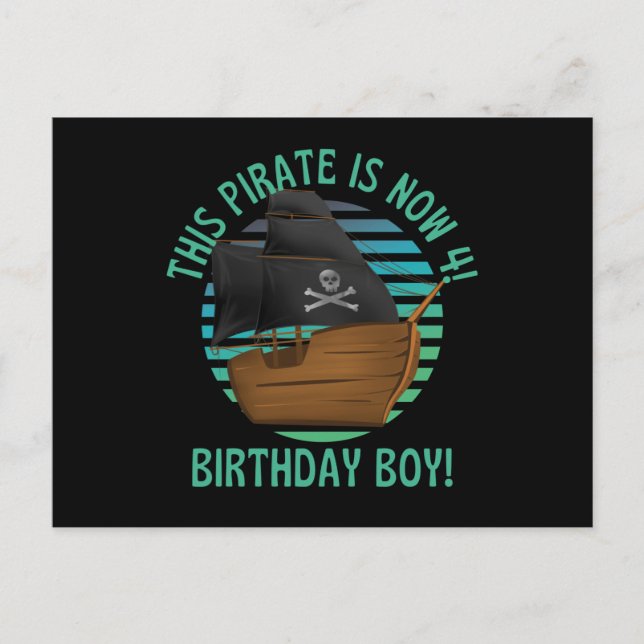 Carte Postale Ce Pirate Est Maintenant 4 Anniversaire Garçon (Devant)