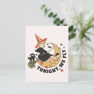 Carte Postale Ce soir, nous volons - sorcière mignonne et chat n