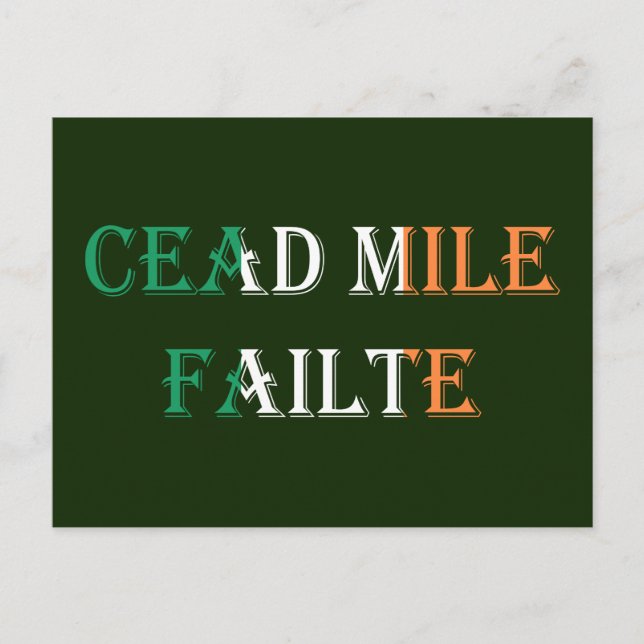 Carte Postale Cead Mile Failte superposé sur Irish Flag pccn (Devant)