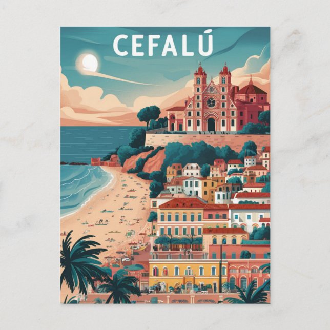 Carte Postale Cefalu, Sicile, Plage Italie (Devant)