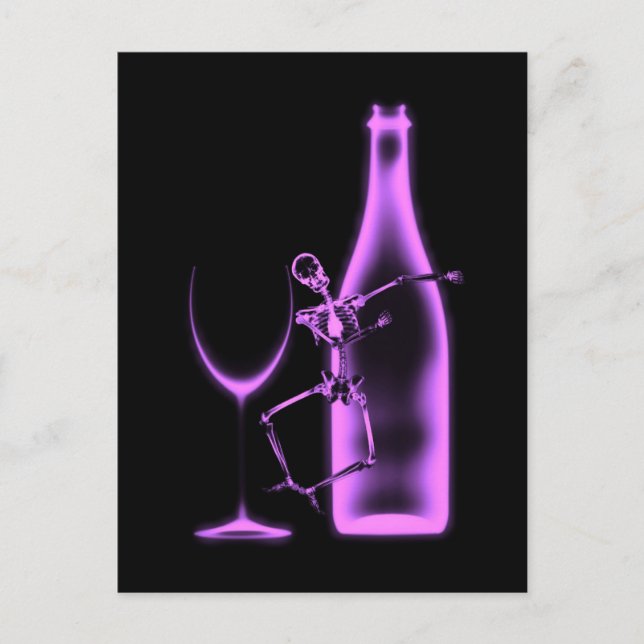 Carte Postale Célébration aux rayons X Squelette & Vin - Violet  (Devant)