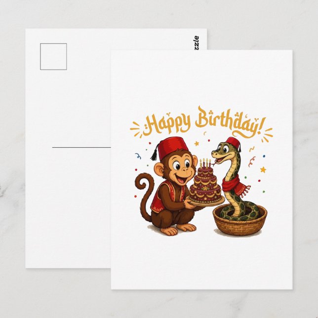 Carte Postale Célébration d'anniversaire de singe et de serpent  (Devant / Derrière)