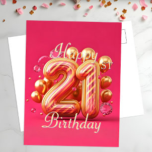 Carte Postale Célébration de 21 ans élégante rose et or
