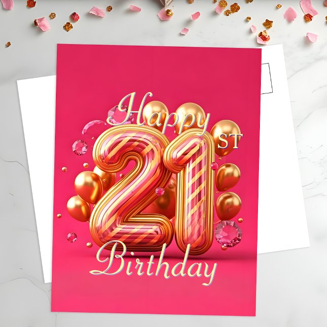 Carte Postale Célébration de 21 ans élégante rose et or (Créateur téléchargé)