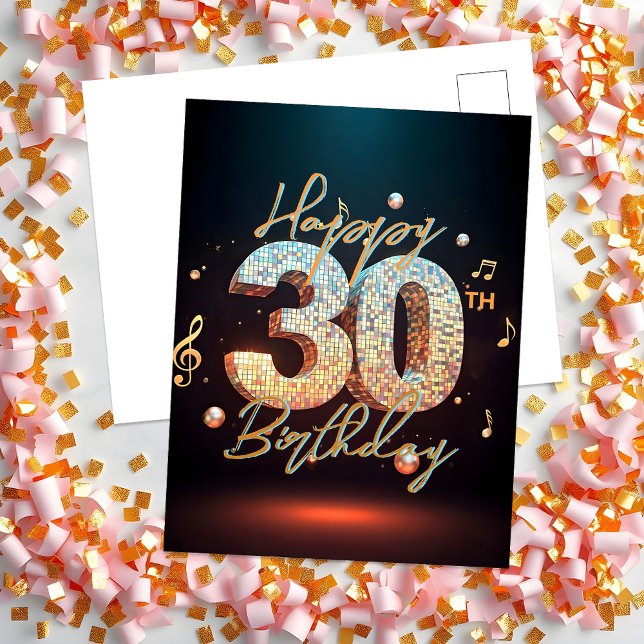 Carte Postale Célébration de 30 ans d'anniversaire disco étincel (Créateur téléchargé)
